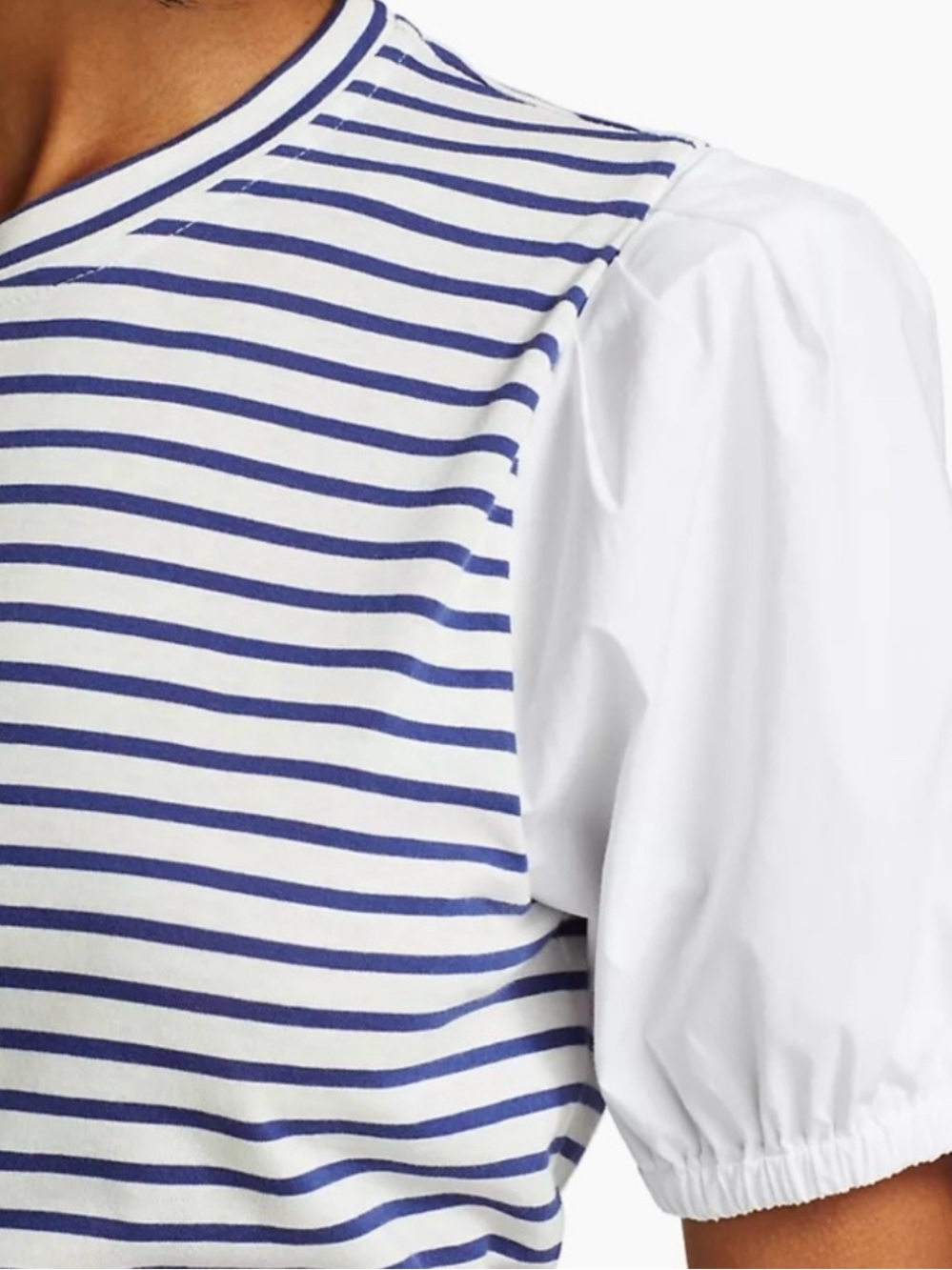 Derek Lam Navy & White Striped Puff Sleeve Tee